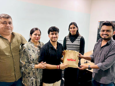 upGrad Jaipur Office - student and parents with the counselling team after their study abroad session
